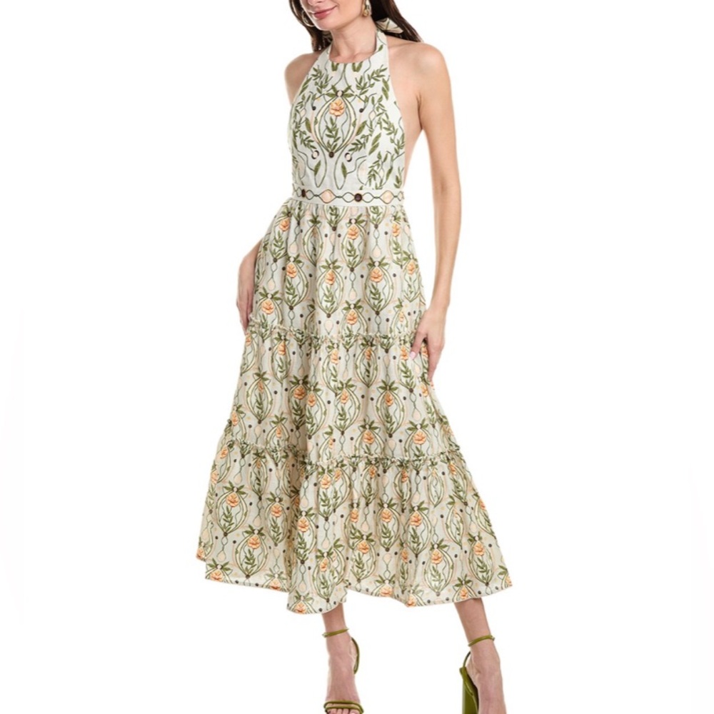 NWT Agua by Agua Bendita Consuelo Lunar Linen Maxi Dress Size Small